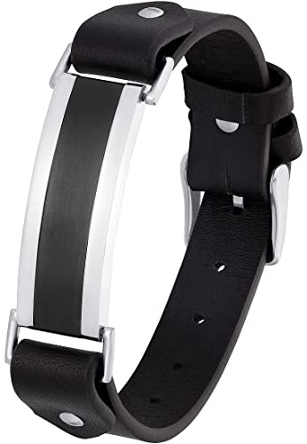 s.Oliver Identarmband Edelstahl Leder Herren Armschmuck, 23,5 cm, Bicolor, Kommt in Schmuck Geschenk Box, 2035966
