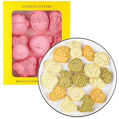 8 Pezzi Carino Uova di Pasqua Formine Per Biscotti Del Fumetto Stampo Del Biscotto di Pasqua Stampi Set di Utensili Da Cucina Plastica Animale Cookie Press (Pasqua 0209A)