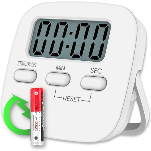 Küchentimer Digital mit großem LCD-Display | Kurzzeitmesser mit Lautem Alarm | Time Timer | Küchenwecker | Timer Küche | Stoppuhr Digital | Magnetischer Küchentimer (Weiß)