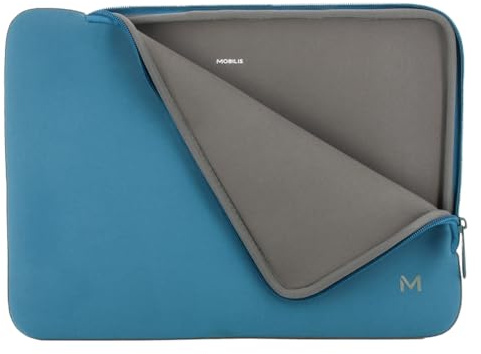 MOBILIS Housse en Néoprène pour Ordinateur Portable 12,5-14'', Pochette Protection PC/Notebook/Ultrabook jusqu'à 14'', Etui Compatible avec MacBook Air/Pro 13.3'', Bleu Prusse/Gris