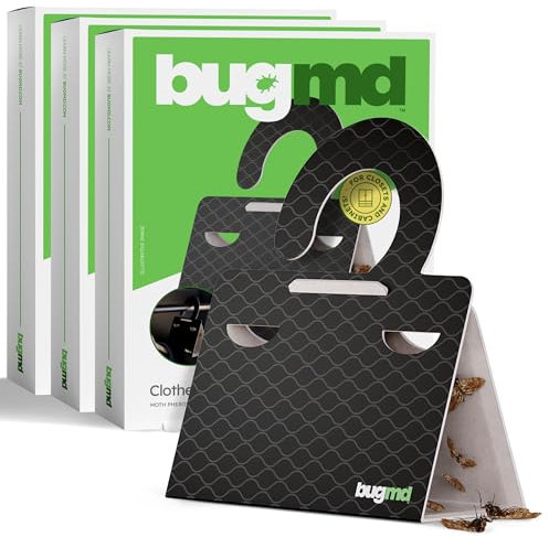BugMD Clothes & Pantry Moth Traps (18 Count) – Sticky Glue Pheromone-Based Repellent for Closets, Cabinets & Wardrobes – Non-Toxic - Black