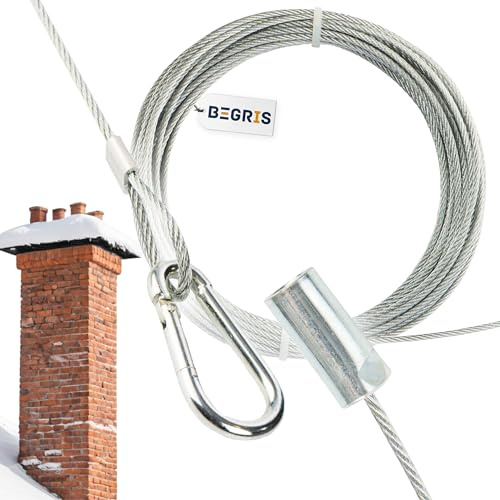 BEGRIS® Schornsteinreinigungsleitung aus Stahl 10m, M12 Gewinde für Bürste, mit Karabiner, Leitung zur Reinigung von Lüftungs- und Schornsteinsystemen, Kaminrohr reinigungsbürste