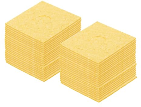 QUARKZMAN 25 Stück Lötschwamm 6 x 6 cm quadratisch mit Löchern Tiefgelb Verdickte Reinigungspads Lötspitzen-Ersatz zum Reinigen des Lötkolbens