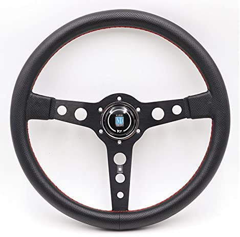 CYMKYQ Drifting Steering Wheel,Sportlenkrad 14inch Black Lightweight Echtleder Lenkrad Drift Sport Lenkräder (Color : Black)