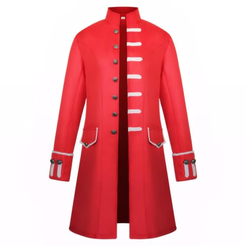 Herrar steampunk kappa halloween frack jacka, medeltida vintage viktoriansk gotisk frack, halloween karneval cosplay kostym, röd, M