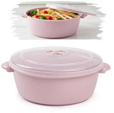 plastific 1.5L Microwave Cooking Pot with Steam Vent Lid, Food Warmer Bowl | Food Storage Container | BPA Free