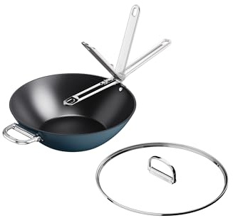Joseph Joseph Space 32cm Non-Stick Wok with Lid, Folding Handle, Space-Saving Induction & Oven Safe Ceramic Stir-Fry Pan