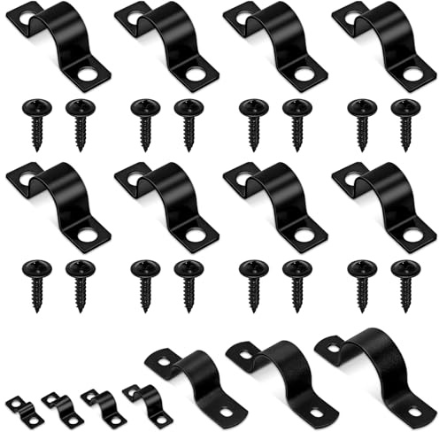 Glarks Lot de 25 colliers de serrage de 12 mm en acier au carbone noir à 2 trous pour fixation de tuyau Heavy Duty Rigid Pipe Strap U Bracket Tube Strap Cable Clamp Hanger Tension Tube Clip with Screw