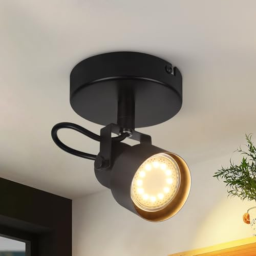 CBJKTX Deckenstrahler 1 Flammig Deckenspot Schwarz Vintage Deckenleuchte | Schwenkbar GU10 350° Strahler Spots Deckenlampe Küchenlampe für Wohnzimmer Küche Flur (Ohne Leuchtmittel)