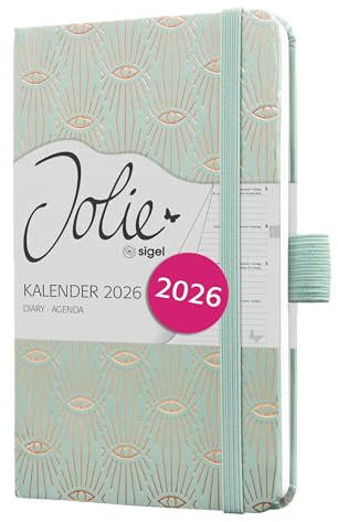 SIGEL J6356 Wochenkalender 2026 ca. A6, hellblau, Hardcover, Gummiband, Stiftschlaufe, Einstecktasche, 174 Seiten, vegan, aus nachhaltigem Papier, Terminplaner Taschenkalender Jolie