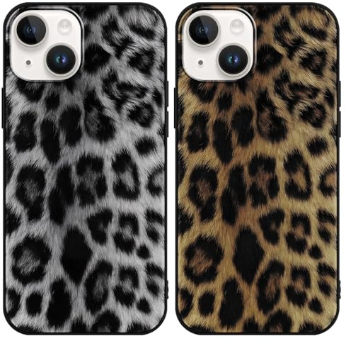 Saqmkil 2 Pezzi Cover per iPhone 14/iPhone 13 6,1 Pollici, Aesthetic Leopardo Disegni Custodia con Motivo, TPU Silicone Donna Sottile Morbido Antiurto Bumper Protettiva Case Custodie per iPhone 13