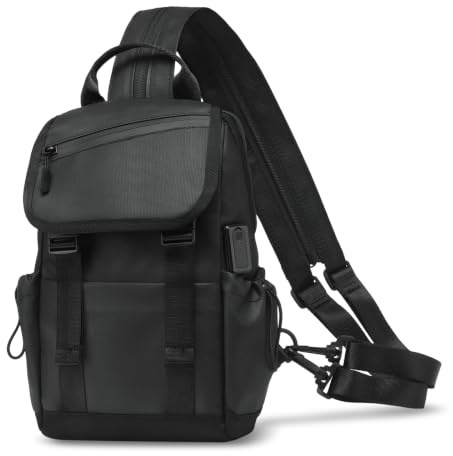 SUIKIHUM Small Backpack for Women Men, Convertible Crossbody Bags with USB Charge Port, Lightweight Casual Sling Shoulder for Outdoor Travel (Black)