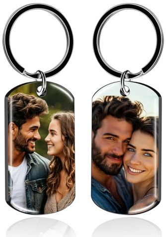 RSQGT Schlüsselanhänger Personalisiert mit Foto – Doppelseitige Gravur mit Fototext, personalisierte Schlüsselanhänger für Männer und Freund