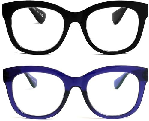 OPULIZE BIG Lunette anti lumiere bleue femme & homme - Lunettes Loupe Ecran/Gaming - Anti-éblouissement Anti-Reflet Protection UV - Lot de 2 - Noir Indigo - +1,00