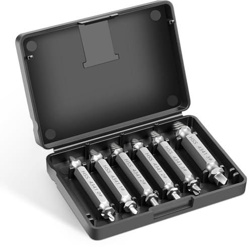 Flintronic Extractores de Tornillos, 6 PCS Extractor de Tornillos Rotos, Extractores de Tornillos Acero Rápido HSS 4341, con Caja de Almacenamiento, para Extraer Pernos de Tornillos Rotos Dañados