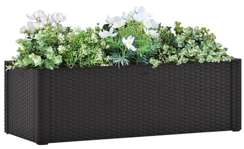 HaoChrymec Garten-Hochbeet Selbstbewässerungssystem, Anthrazit, 100x43x33 cm, Hochbeet Balkon, Pflanzkasten Balkon, Hochbeete für Garten, Hofgarten Hochbeete