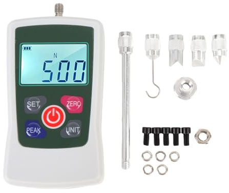 Telituny Digitale Druck Zug Kraftmessgerät, 50N/5kg Tragbarer Kraftmesser mit LCD Beleuchtung, Hold Funktion, Einheitenumrechnung, Grenzwert Alarm für Zug Druck Prüfung