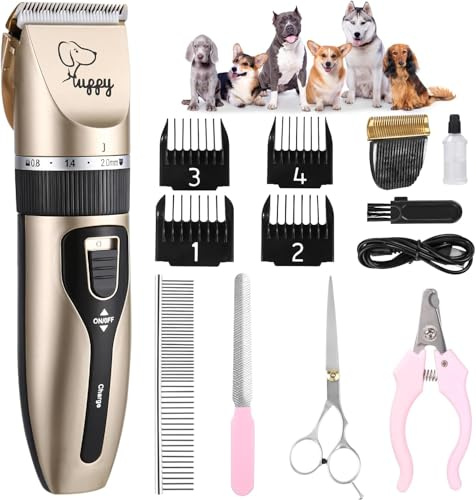 FAOKZE Tondeuse de Toilettage électrique pour Chien, Professionnelle Tondeuse Chien Chat, Tondeuse Chien Chat Tondeuse Animaux pour Poil Longs/Epais/Courts/Bouclés, Silencieux USB Rechargeable