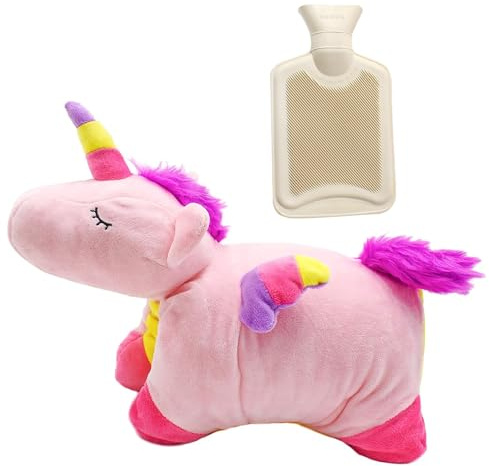 Nzkeuf Kuscheltier Wärmflasche 1 Liter, Wärmflasche Süß Einhorn, bnehmbare und Waschbare Kinderwärmflasche, Sicher, Explosionsgeschützt und Auslaufsicher, Geschenke für Kinder, Familie und Freund