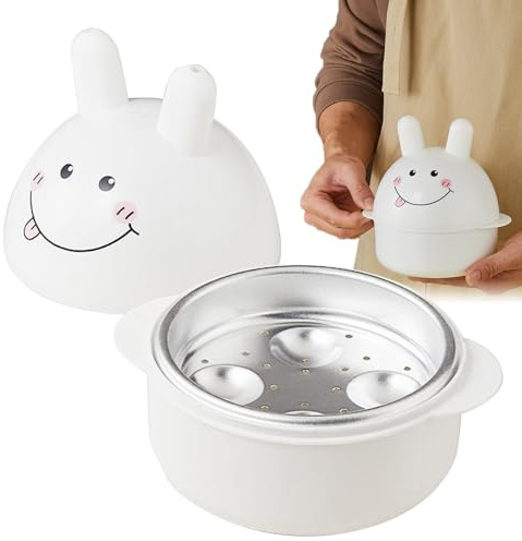 Fornello a vapore rapido per uova in camicia a microonde | Design simpatico coniglio a 4 uova per una sana colazione, semplice strumento da cucina per cucinare, bracconaggio,