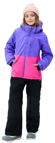 SMONTY Girls Boys Ski Suit Kids Snowsuits Waterproof Snowboard Elastic Hood Jacket with Bib Pants, Windproof Winter Warmth(6-7 Years,Violet Pink)