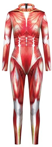 Miyanvuo Halloween Jumpsuit Damen - Damen Ganzkörperanzug Mit Reißverschluss Und Muskelaufdruck - Halloween Ganzkörperkostüm Für Fotoaufnahmen Und Weihnachtsmotiv-Partys