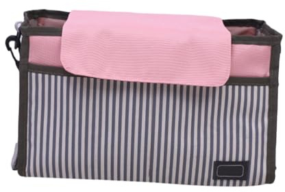 Beaupretty Kinderwagen-organizer-hängetasche für Kinderwagen Aufbewahrungstasche Windeln Spielzeug Platz für Getränke Handy Babyartikel Rosa Gestreift
