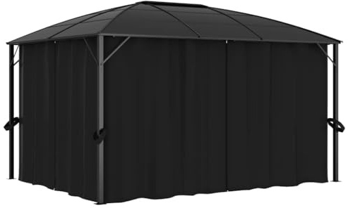 HETFTJN Tonnelle avec rideaux - 400 x 300 x 265 cm - Anthracite - Cadre en aluminium - 6 mm - Toit en polycarbonate résistant aux UV - Tonnelle de jardin robuste pour barbecue, événement et camping