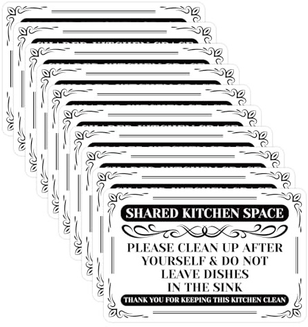 10PCS Kitchen Etiquette Sign Sticker Shared Kitchen Sign Break Room Essentials Self-Adhesive Vinyl Keep This Area Clean Rules Stickers Decal for Home Business Office Break Room and School