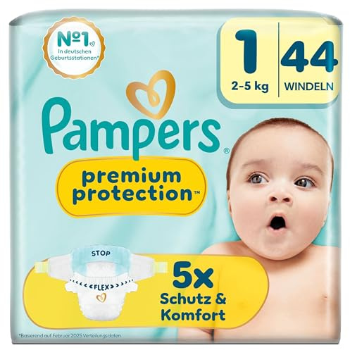 Pampers Premium Protection Größe 1, 44 Windeln, 2kg-5kg | unser Nr. 1 Haut- und Auslaufschutz