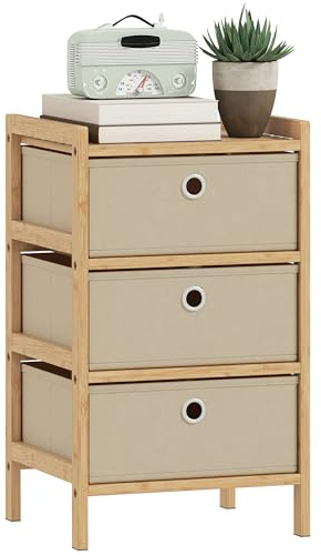 HOMCOM Chest of Drawers, 3 Fabric Drawers Dresser with Bamboo Frame, Narrow Storage Unit for Small Spaces, Bedroom, Living Room, Hallway, Cream White