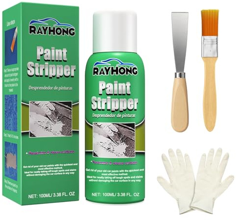 Paint Stripper,Farbentferner,Lackentferner,Kraftvoller Abbeizer, Mit Farbspachtel, Bürste und 2 Paar Handschuhe,Abbeizer für Holz Lack,Entfernen Alter Farbe von Holz und Metalloberflächen (100ml)