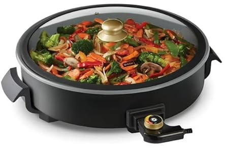 14 Inch Ceramic Nonstick Electric Skillet with 4-Quart Capacity, Adjustable Temperature Control, 1500 Watt Heating Element, Tempered Glass Lid, Cool-Touch Handles, PFOA-Free Coating for Frying Sautein