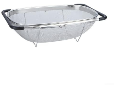 Cestello di scarico espandibile in acciaio inossidabile con manici in gomma, colino ovale per lavello da cucina, scolapasta antiscivolo per frutta e verdura, nero 27 x 18 x 11,5 cm