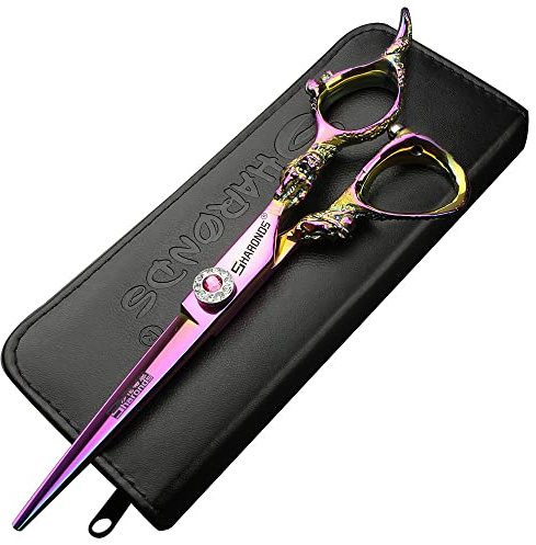 AxemooreTijeras profesionales para peluquería, tijeras japonesas de, tijeras de corte y tijeras para peluquería, 6'' purple cutting scissors, Negro-435, 1.00[set de ]