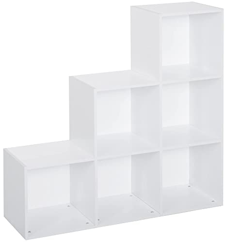 HOMCOM Estantería en Forma de Escalera Armario de Almacenamiento 6 Cubos Estantería de Pie Estante de Exposición 91.5x29.5x91.5cm Madera