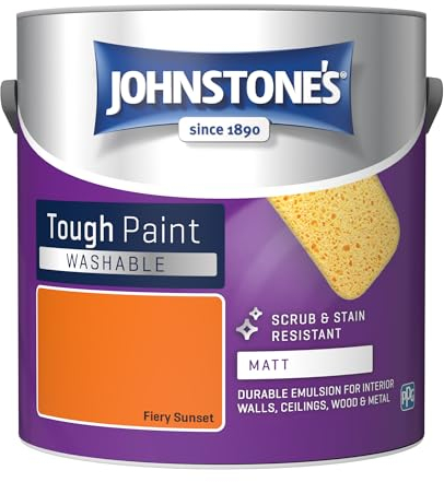 Johnstone's - Washable Paint - Fiery Sunset - Matt Finish - Emulsion Paint - Highly Durable - Stain Resistant - Non Toxic & Low Odour - 12m2 Coverage per Litre - 2.5L