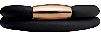 Quiges Damen Wickelarmband 40cm für Charms aus Leder Schwarz mit Rosegold Edelstahl Magnetverschluss