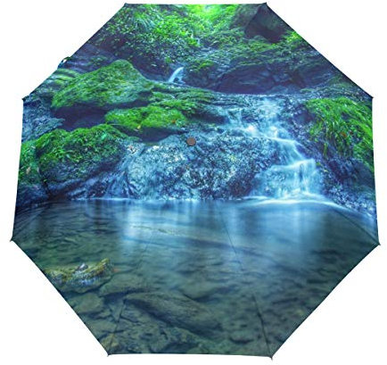 MONTOJ Japanese Garden Landscape Three Fold Travel?Umbrella UV?Protection with Auto Open Button