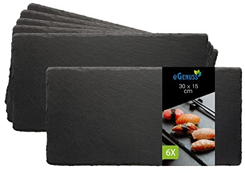eGenuss 6 platos para aperitivos tapas sushi postre quesos y embutidos | Bandejas de pizarra rectangular para servir 30x15 cm