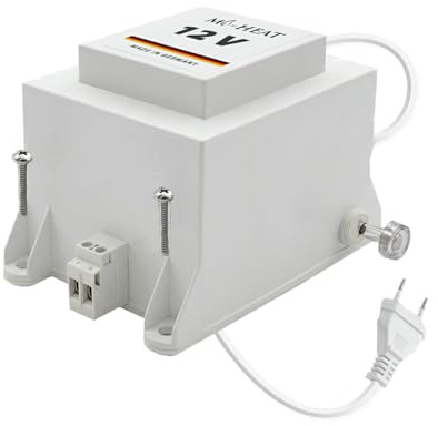 Mi-Heat 12V 200W Sicherheitstransformator, Ringkerntrafo/Transformator IP20 | Niedervolt-Netztrafo im ABS-Gehäuse mit Überlast- und Übertemperaturschutz; für Heizfolie sowie Stand- und Wandmontage