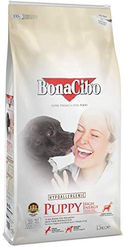 BONACIBO High Energy Hundefutter für Welpen | Super Premium Welpenfutter für aktive welpen Aller rassen bis zu 1 Jahr | Huhn Reis und Sardellen | 15 KG