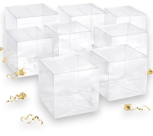 Aurora Store 50x Scatoline Quadrate in PVC Trasparente - 12x12x12 cm Portaconfetti Bomboniere per Feste Matrimonio Compleanno