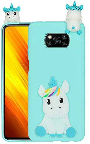 HopMore Kompatibel mit Xiaomi Poco X3 NFC Hülle Dünn Silikon Weich Gel 3D Tier Motiv Slim Case Stoßfest Handyhülle Xiaomi X3 NFC Silikonhülle Schutzhülle Cover - Grünes Einhorn