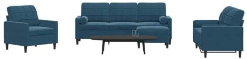 WDGJJFECNMUEHI 4-TLG. Sofagarnitur Samt Blau mit Fußhocker und Nackenkissen, Modernes Wohnzimmer Sofa Set, Bequeme Polstergarnitur für Wohnzimmer, Schlafzimmer, Sessel 2-Sitzer 3-Sitzer inklusive