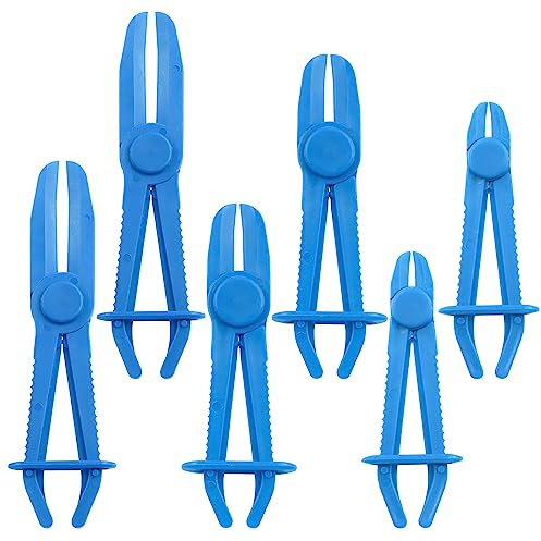 Swpeet 6Pcs Blue Line Clamps Flexible Hose Clamps Pliers Kit, Hose Pinch Off Pliers Set Line Clamps for Brake Hoses, Fuel Hoses, Coolant Hoses, Most Flexible 15mm, 20mm and 25mm Hoses Clamps