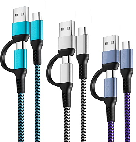 USB C to C Cable, 60W 3 Pack Fast Charging Cords 6ft QC & PD 2-in-1 USB-A/C to Type C Charger Cord Compatible with Samsung Galaxy S21 S10 S9 Note20, MacBook Pro 2020/2019