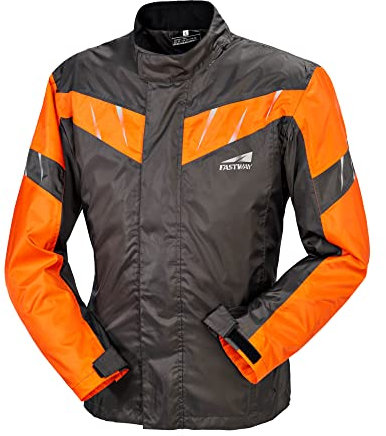 FAST WAY Rain Basic Motorrad Regenjacke Herren, 2 Außen- und 1 Innentasche, Weitenverstellbar An Taille & Ärmelsaum, Reflexprints, Hochabschließender Kragen, Motorrad Regenbekleidung, L