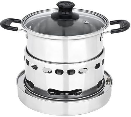 Spirituskocher Innenraum Mit Topf Campingkocher, Camping-Spiritus Kocher Für Draussen Picknick Feuerkessel Kein Strombedarf Im Wilden Kleinen Topf Kann Zum Camping Verwendet Werden (20cm)