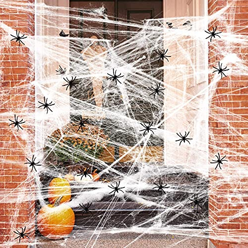 Halloween Deko Spinnennetz, Spinnennetz Deko mit 120g Spinnennetz und 30 Spinnen, Deko Halloween für Indoor Tischdekoration Halloween Party Tür und Fenster Karneval Garten Horror Deko Outdoor